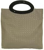 Two's Company Roma Embossed Basketweave Fold Over Clutch/Tote Purse with Handles - Light Tan