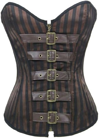 Camellias Steel Boned Steampunk Striped Overbust Corset Waist Training Cincher