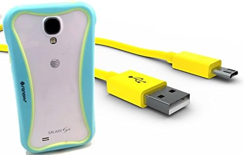 Case and Micro USB Charger combo for Samsung Galaxy S4 Which includes 1 SANOXY® GLOW in the DARK PC + TPU Bumper Case Cover Side Clips Blue and 1 Full Cable Exended Tip Micro USB Charge Sync Cable 3 Feet Yellow
