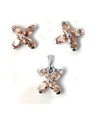 Rhodium Plated Sterling Silver Earring-Pendant Set with CZ Stones