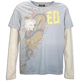 Ed Hardy Skull and Roses Canvas Appl Dbl SlvT-Shir