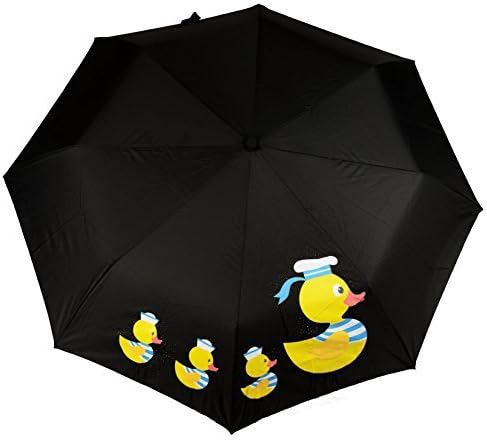 Cute Rubber Sailer Ducks Colour Changing Automatic Umbrella - Black 11" Folding Brolly