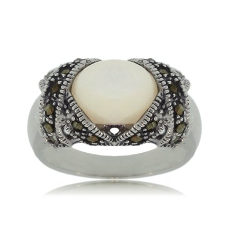 Mother of Pearl Ring Sterling Silver Marcasite X-Band