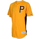 MLB Boys' Pittsburgh Pirates Short Sleeve Authentic Button Front Cool Base Batting Practice Jersey (Gold/Black, Large)