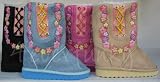 Toddler Girl Sheepskin Winter Boots Flowers & Side Laces