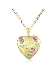 Heart Shaped Locket Style Pendant Necklace With Flower Design Women 14K Yellow Gold Vermeil