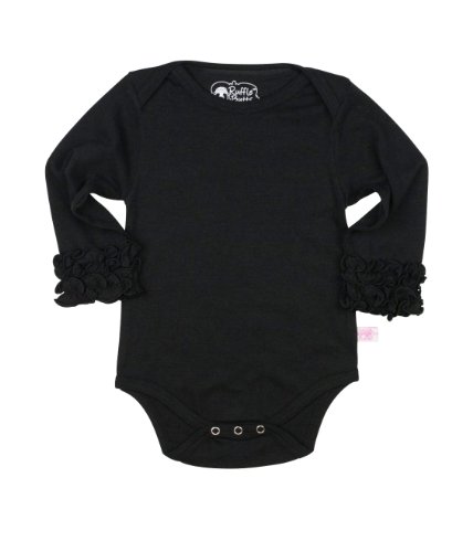 RuffleButts Infant / Toddler Girls Long Sleeve One Piece Under Bodysuit - Black - 6-12m