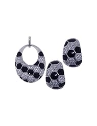 Nickel Free Sterling Silver Pendant & Earring Sets Checkered CZ Set