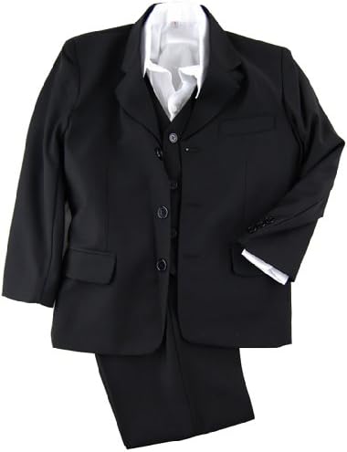 Formal Black Boys Kids Dress Suit with Vest, Shirt and Necktie Set . Infant to Teen
