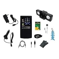 11 Items Accessory Combo Bundle for Sony Walkman Video NWZ-E340, NWZ-E344, NWZ-E345 Series: Includes Silicone Skin Case Cover, Home/Travel Charger, Car Charger, 2in1 USB Cable, 3.5mm Auxillary Cable, Headset, Armband, Black Belt Clip, LCD Screen Protector, Light Blue Fishbone Style Keychain and Foldable Mini Speakers
