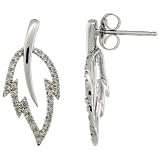 14k White Gold Leaf Diamond Earrings, w/ 0.28 Carat Brilliant Cut Diamonds, 7/8 in. (23mm)