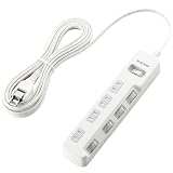 ELECOM 雷ガードタップ 一括&個別スイッチ ホコリシャッター付 4個口 5m WH T-K05-2450WHの画像