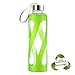 Swig Savvy Glass Water Bottles with Protective Silicone Sleeve & Stainless Steel Leak Proof Lid - Stylish Design Wide Mouth Reusable Drinking Container - BPA & Plastic Free - 20 oz|Green