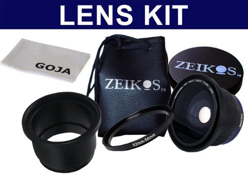 SUPER KIT, 0.40X Super Wide Angle Fisheye with Macro Extension (52MM/58MM)+ 1 Lens Cap + 1 Carry Case + 1 Adapter Ring 52-58MM + 1 High Quality Lens Adapter Tube + 1 Ultra Fine Microfiber Cleaning Cloth GOJA Logo For CANON A650 A650IS