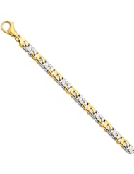 14k Two-tone 7.25mm Polished Fancy Link Bracelet, Best Quality Free Gift Box Satisfaction Guaranteed
