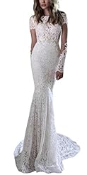 Sexy Mermaid Vintage Backless Beaded Lace  Long Sleeves Wedding Dress  with a Court Train  With Pearls