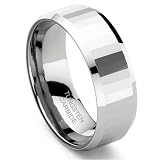GENICANTHUS Tungsten Carbide Faceted Wedding Ring