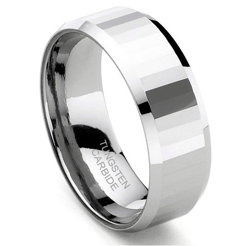 GENICANTHUS Tungsten Carbide Faceted Wedding Ring