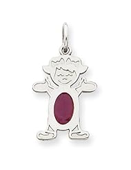 14K White Gold Girl 7x5 Oval Genuine Ruby-July
