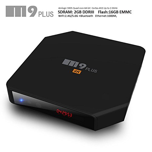 Android Smart Box M9 Plus TV Box Amlogic S905 2GB 16GB with Kodi and Dual WiFi 2.4GHz 5GHz Bluetooth 4.0 Support HDMI 2.0 4k2k 60fps LED display Streaming Media Player (Black)