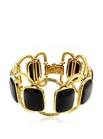 Etrusca Pulsera Bold Black Onyx Stone Textured Dorado
