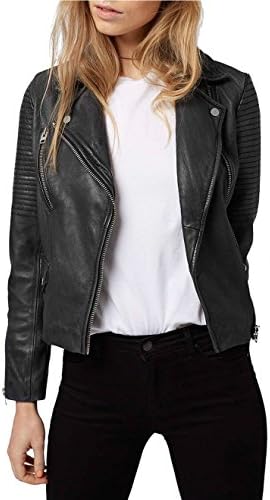 SAWD Leather Womens Lambskin Leather Motorcycle Biker jacket - Small