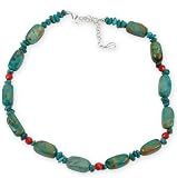 Barse 16" Turquoise Nugget and Faceted Coral Necklace