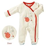 Baby Soy Illustrated Organic Footie, Deer (0-3M/Neutral Cream)