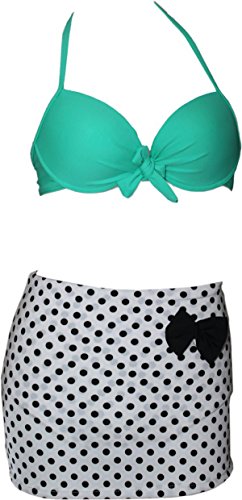 Easy Women Retro High Waist Polka Dot Bow Tie 2pcs Beachwear Swimsuit Bikini