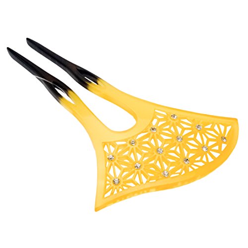 和装 ヘア アクセサリー  髪留め 簪 かんざし バチ 型 かんざし ストーン 付き 麻の葉 鼈甲 べっ甲 I 装飾 結婚式 卒業式 パーティー 振袖 留袖 訪問着 袴 浴衣 着物【ISW-23-53】