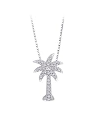 Diamond Palm Tree Pendant with Chain in 10K White Gold (0.15 cttw)