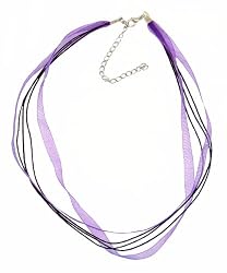 Necklace Cord For Pendants - D17 - 5-Strand Organza and Cotton Cord Mixed ~ 17" + 2" Extension Chain ~ Silver Plated Ends ~ Purple