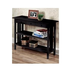 Mission - Style 42 Inch Black Two - Drawer Console Table, THREE-DRAWER, BLACK