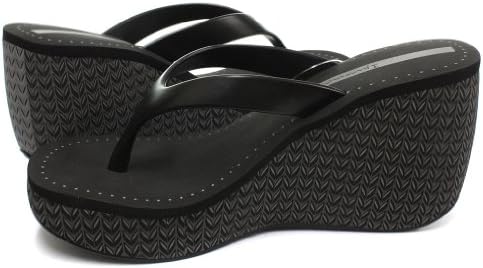 Ipanema Brasil Lipstick Thong Black Womens Wedge Flip Flops, Size 10