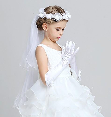 AVOCADO 1 Pair White Satin Bridal Wedding Flower Girl Formal Party Dress Prom Evening Costume Opera Cosply Long Stretch Finger Gloves with Bowknot