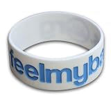 FeelMyBalls.org White wristband w/ Blue Lettering for Testicular Cancer Awareness