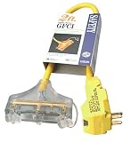 Coleman Cable 03392 12/3 2-Foot Right Angle GFCI Extension Cord with Molded Tri-Source and Power Light Indicator
