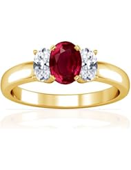 14K Yellow Gold Oval Cut Ruby Three Stone Ring