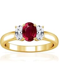 18K Yellow Gold Oval Cut Ruby Three Stone Ring