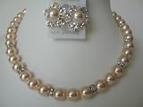 RIch Of Pearls Swarovski Peach Pearls Bridal Mother Jewelry Bridesmaids w/ Gold Rondells (BRAND NEW)