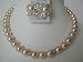 RIch Of Pearls Swarovski Peach Pearls Bridal Mother Jewelry Bridesmaids w/ Gold Rondells (BRAND NEW)