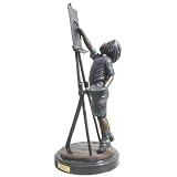 Boy Painting Bronze Statue on Marble Base