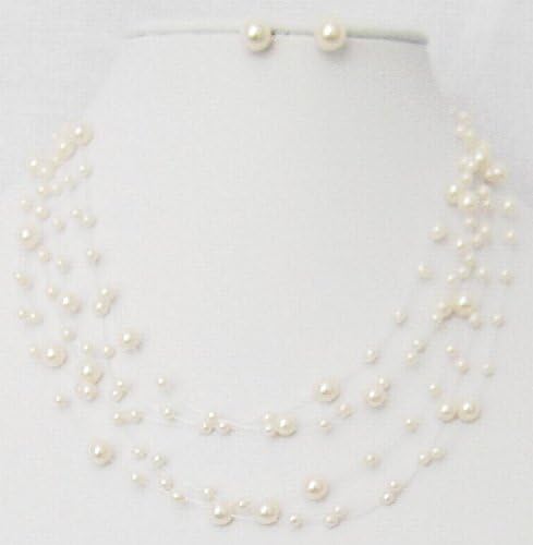Greatmate illusion Pearl Bridal Bridesmaid Necklace Earring Set ivory Cream off White