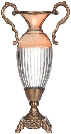 Amber Crystal Vase with Brass Base and Accents 8"L X 4"W X 15"H CRVA42