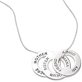 Sterling Silver 3 Disc Mother Sister Friend 3 Languages Open Circle Pendants on 18-21in Necklace