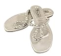 Silver Flat Toe Pole Slipper / Sandals with Pearls and Diamantes.