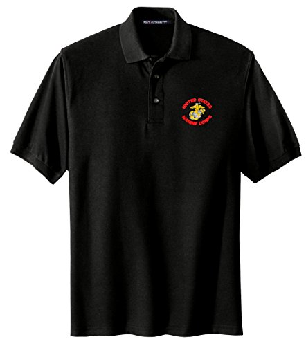 Spiffy Custom Gifts Mens U.S. Marine Corps Embroidered Polo Shirt Large Black