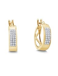 0.16 cttw. Diamond Earrings Micro Pave Hoops 10K Yellow Gold