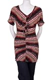 Traciel Beaded Necklace Detail Ruched V Neck Short Sleeve Asymmetrical Stripe Mini Dress Brown Orange