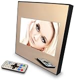 from Exclusive 7 Multimedia Digital Photo Frame, 7 mirrored glass screen, unique design, 1GB internal memory to store up to 1000 photos, built in speakers for ipod/mp3 player, analogue clock, remote control CREATE A UNIQUE GIFT, LOAD ON IMAGES BEFORE YOU WRAP IT!